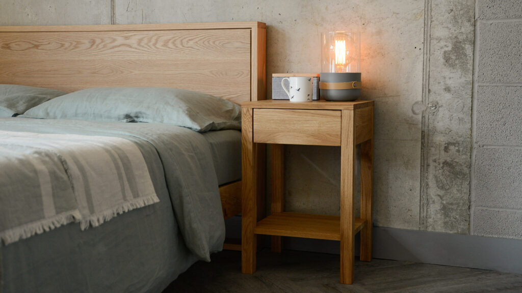 Oak Bedside table with one drawer and an open shelf