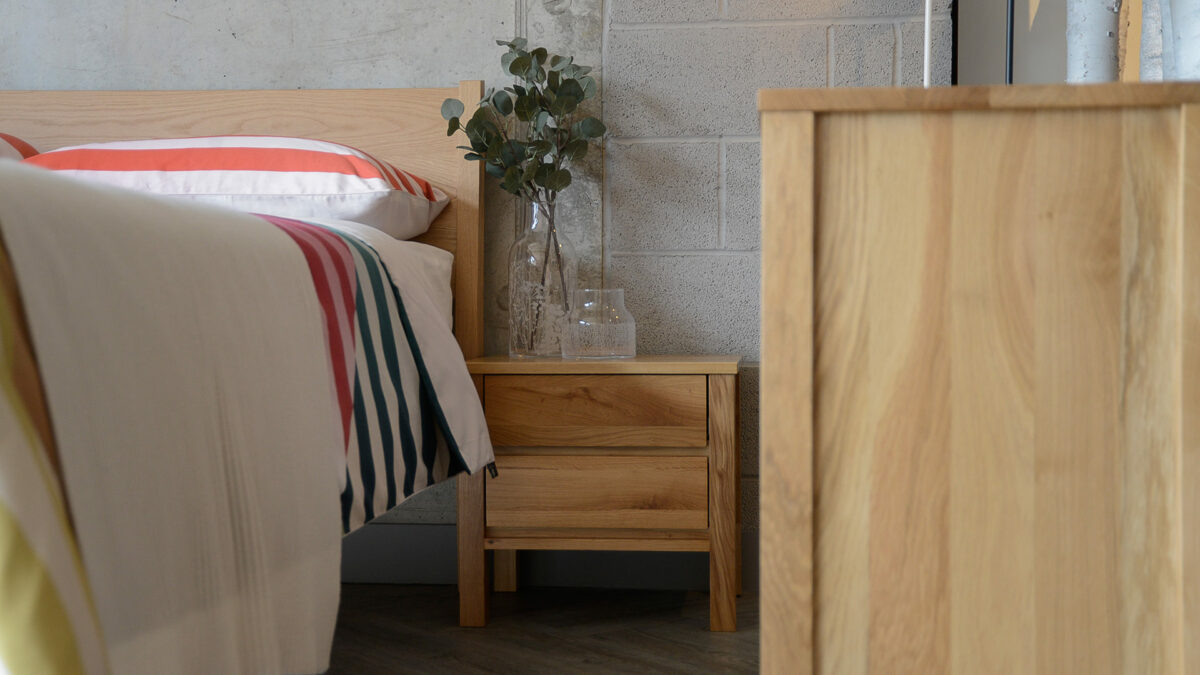 2 drawer bedside unit in oak with Zanskar