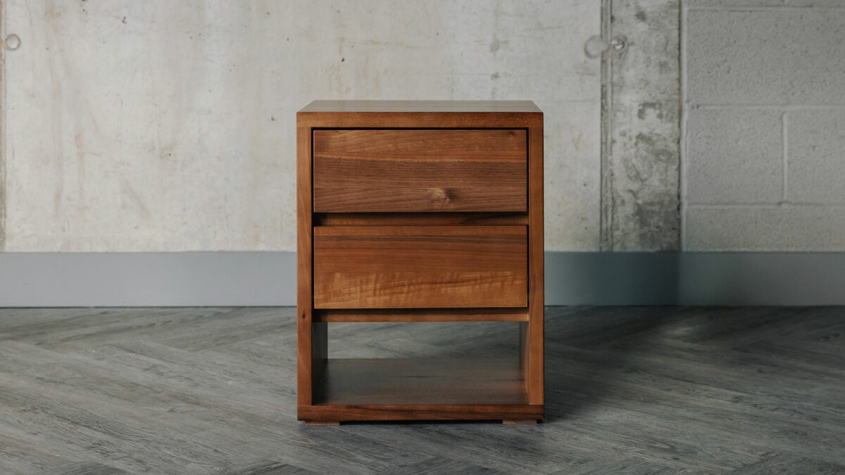 Black Lotus solid walnut bedside table with 2 drawers