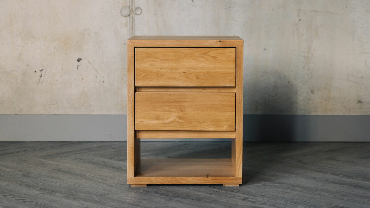 Black Lotus solid oak bedside table with 2 drawers