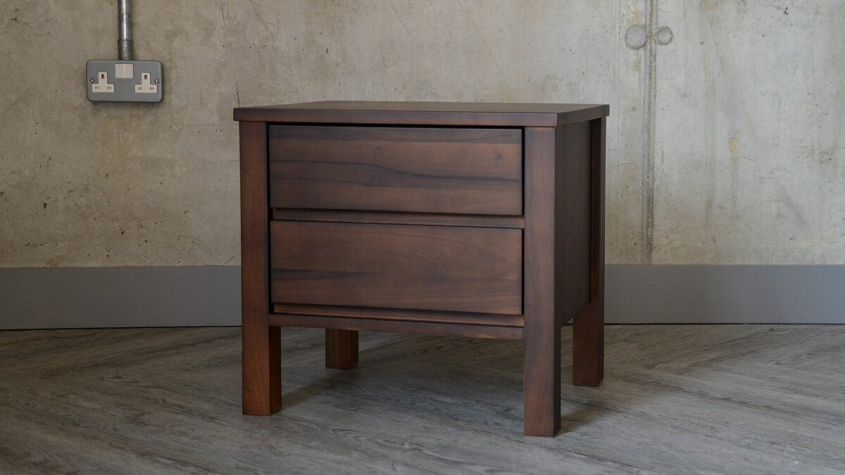 2 drawer shaker bedside unit in smoked walnut