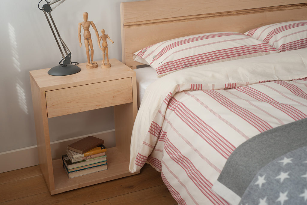 Tall Maple Cube bedside table with 1 drawer for storage. UK made in a choice of woods.