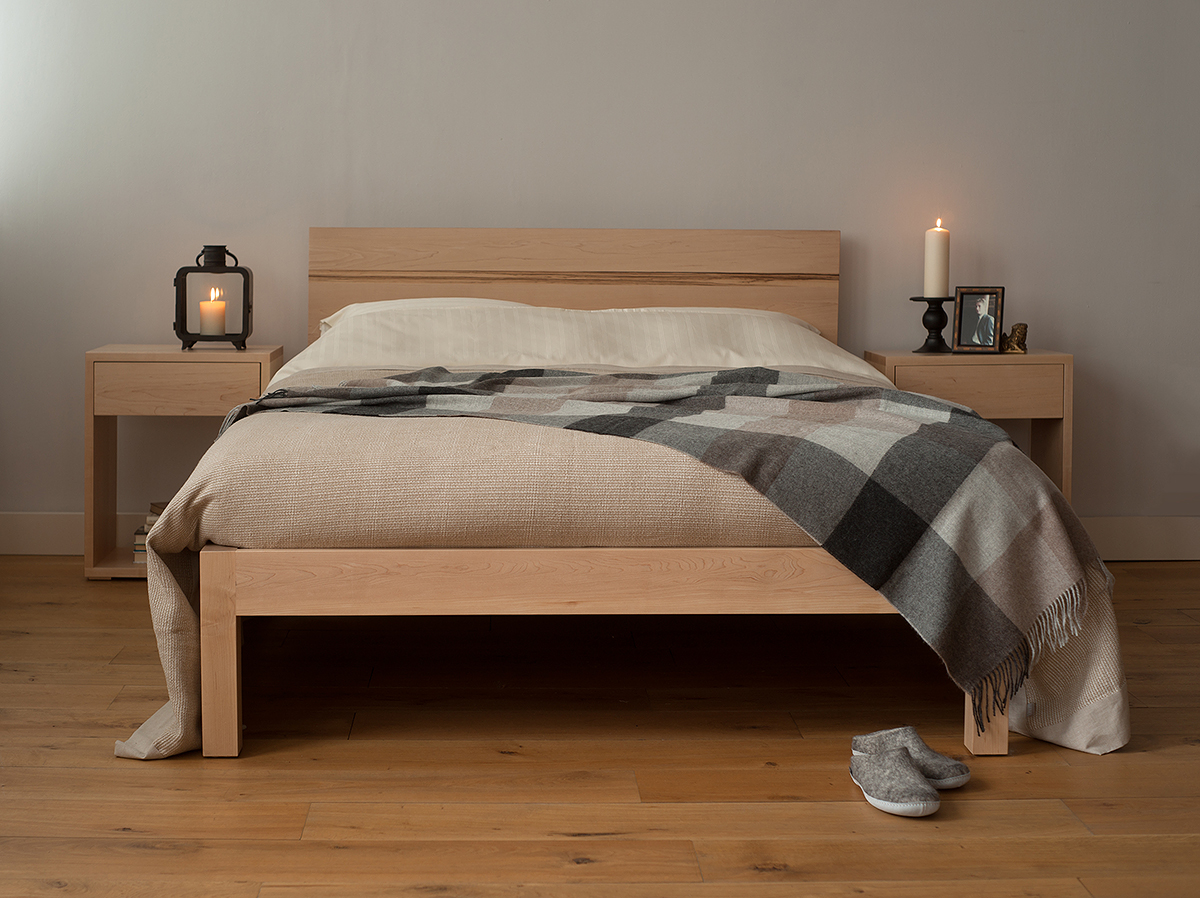 Maple tibet wooden bed with alpaca throw for a Scandinavian Bedroom look