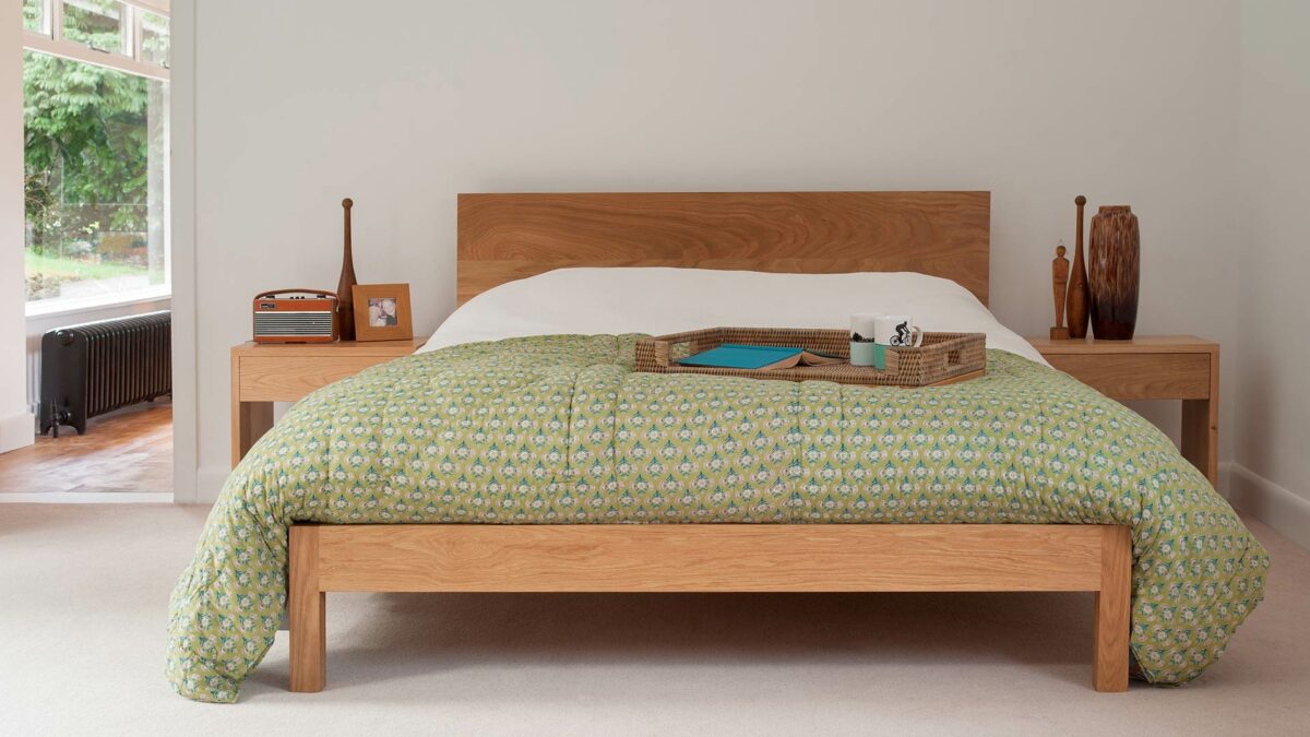 Contemporary oak Malabar bed hand-made in Sheffield from solid wood sustainably sourced