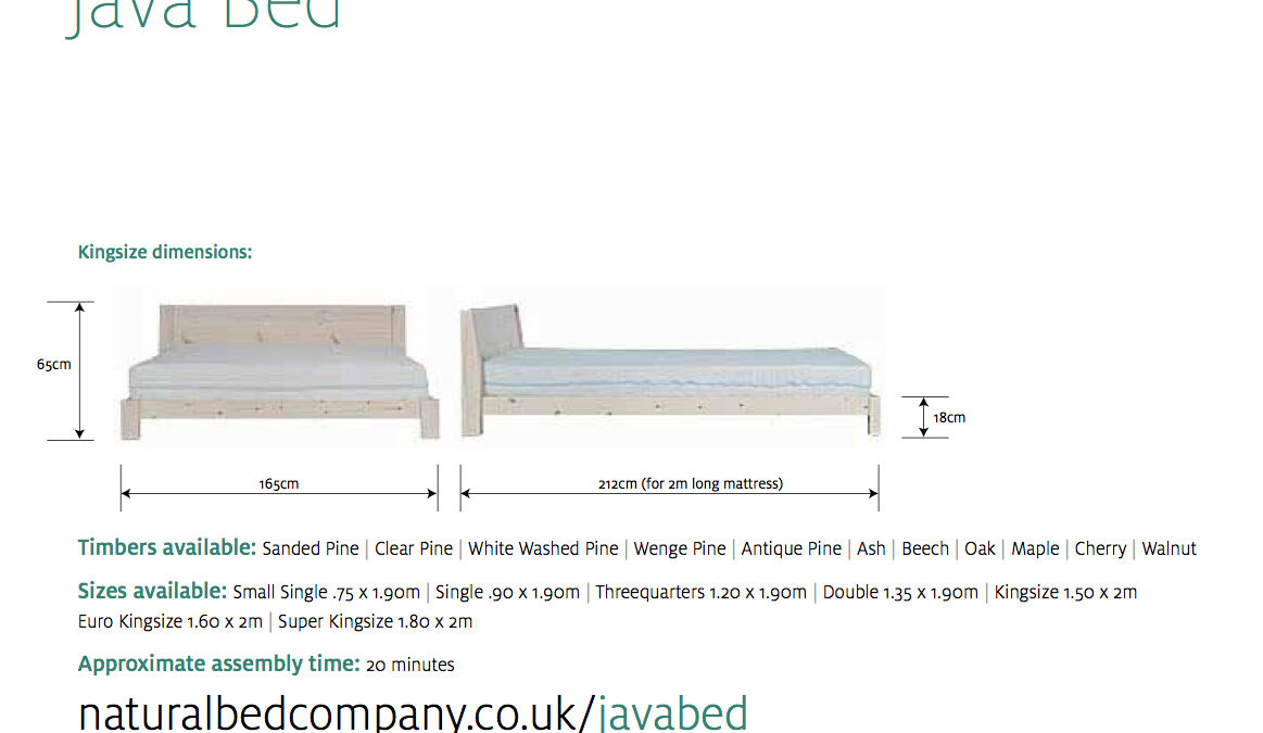 Java low wooden bed with dimensions and size options