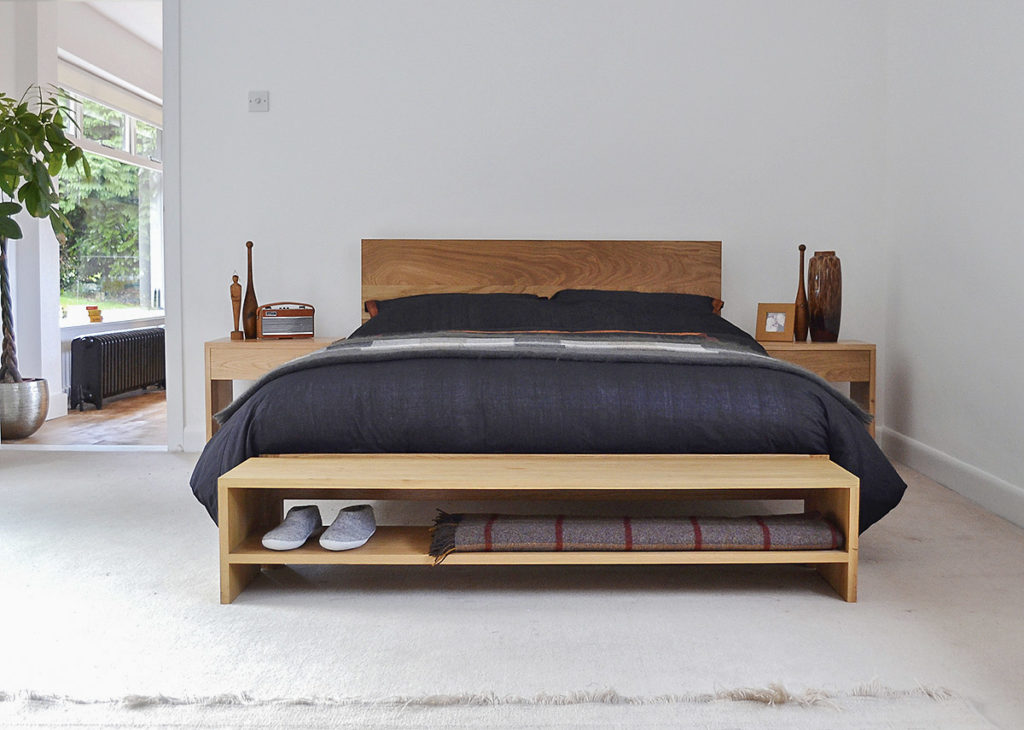 Modern solid oak bed - the Malabar. Hand crafted in Britain and available in a choice of woods.