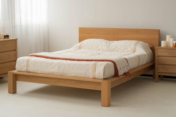 Ocean - Chunky solid wood bed base pictured in solid oak