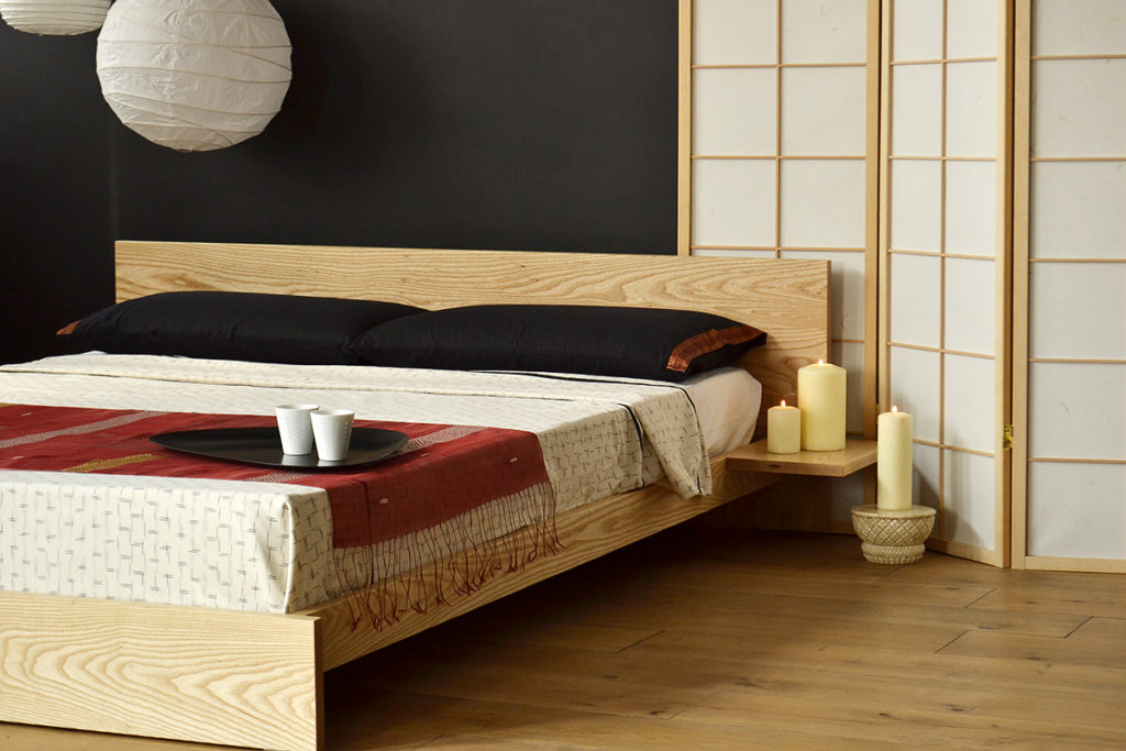 Japanese style low wooden Kulu bed. Comes in a choice of wood and a range of sizes.