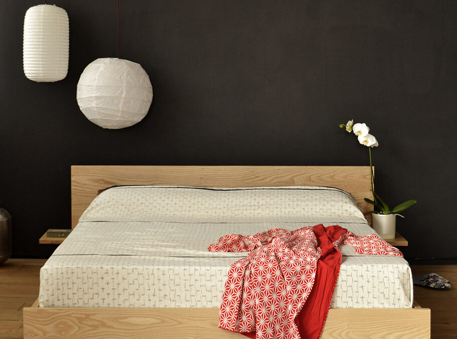 nbc made Kulu bed is a Japanese style low wooden bed with optional shelf tables