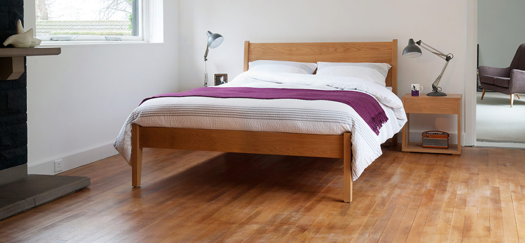 Our Contemporary classic Zanskar bed comes in a range of sizes and wood options.