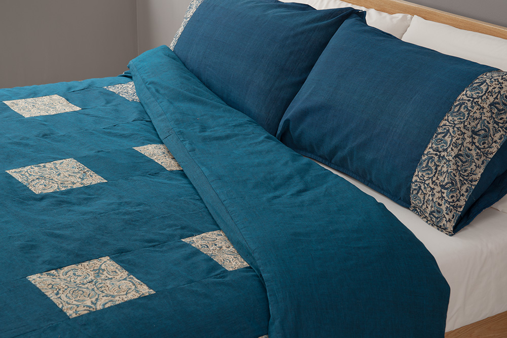 Kalamkari Indigo Squares duvet cover