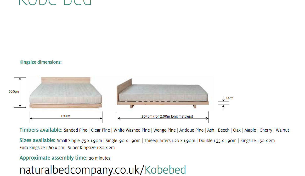 Kobe low wooden bed dimensions and bed sizes