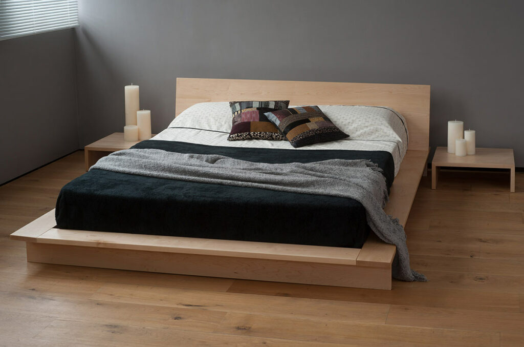 Oregon low platform style solid wood bed, shown here in maple