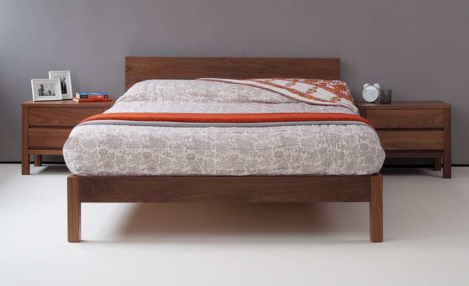 Sahara nbc made contemporary low wooden bed in solid walnut
