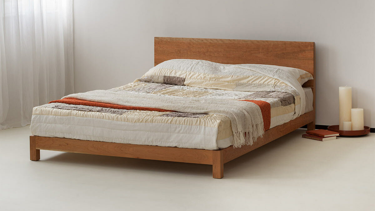 Sonora a contemporary low wooden bed here in cherry