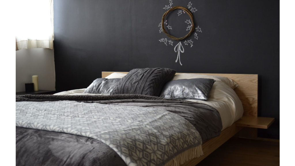 Scandinavian Christmas look for our Kulu low wooden platform-style bed