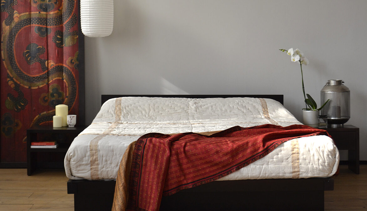 Oriental Bedroom featuring our low Kyoto Japanese style bed and bedside tables.