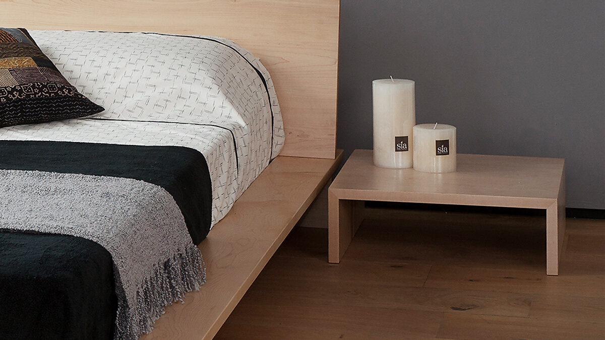 Oregon bedside table in maple designed to go with our Oregon platform bed