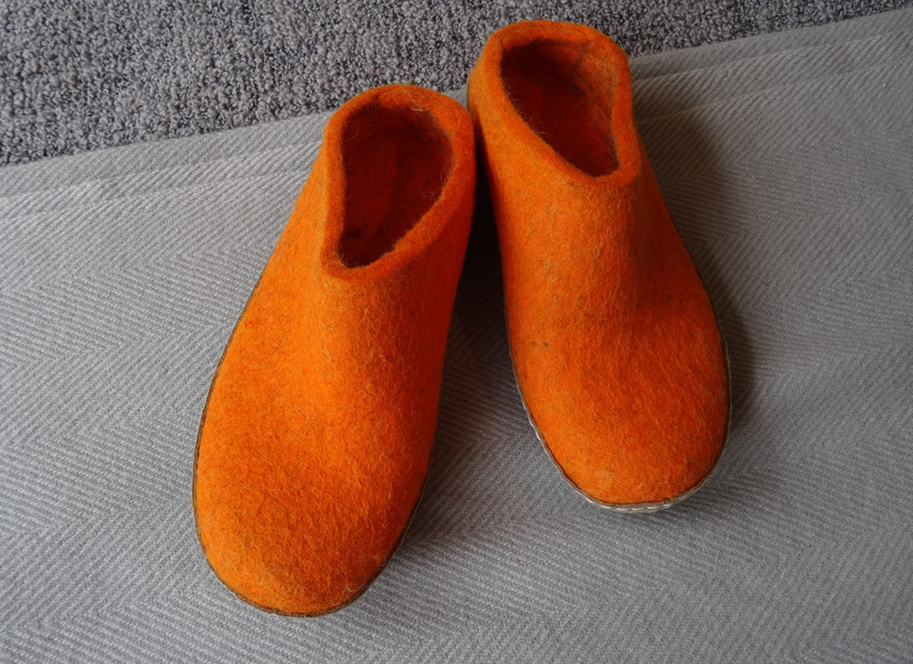 glerups felt slippers with suede sole in orange