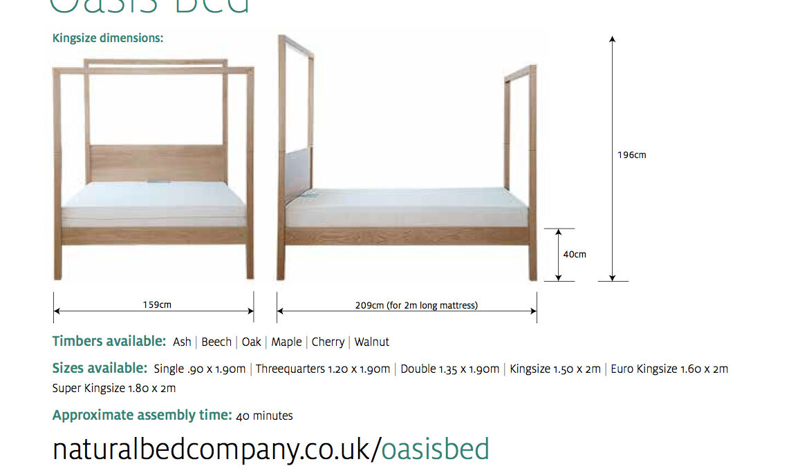 oasis wooden bed with dimensions and size options