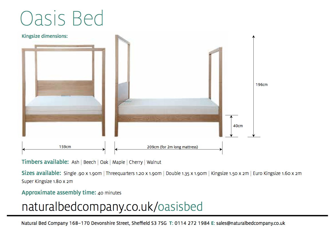 oasis wooden bed with dimensions and size options