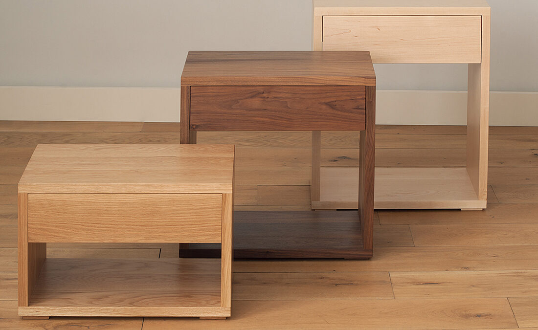 Cube modern wooden bedside tables hand made in Britain.