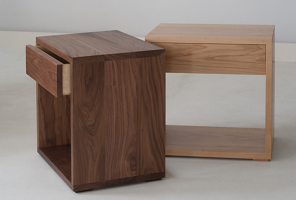 We hand make our Cube bedside drawer tables in Britain, in a choice of wood and in 3 size options.