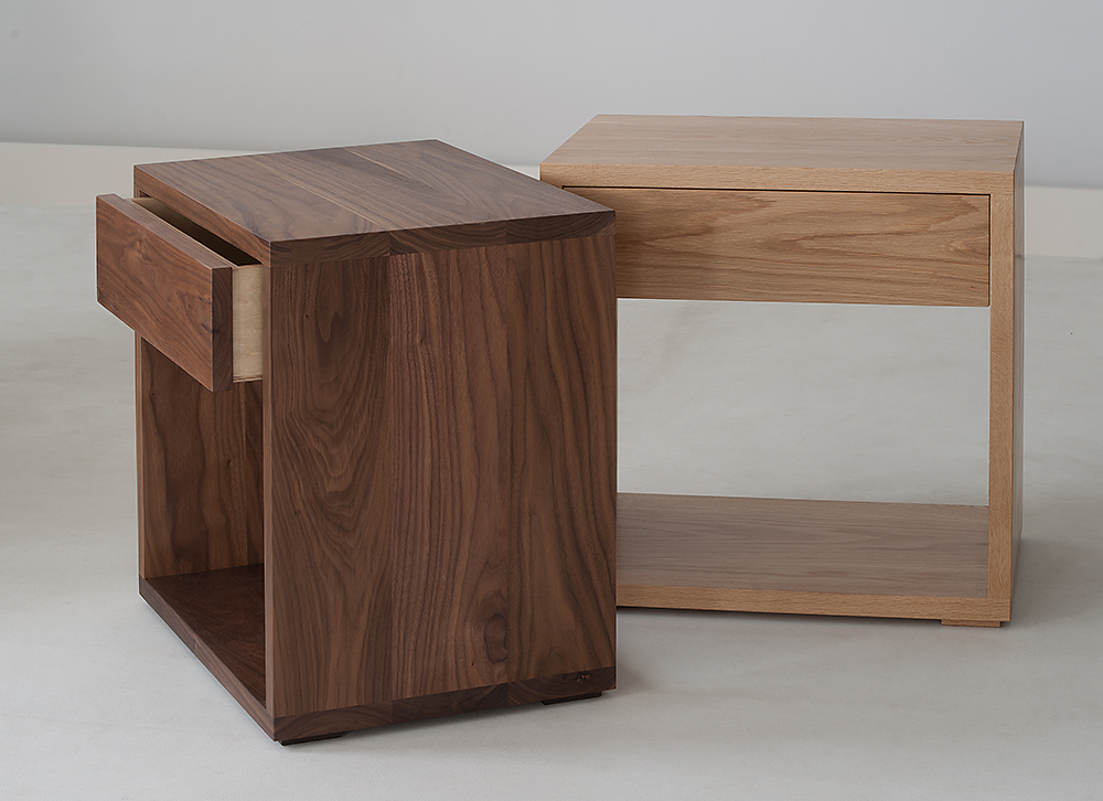 We hand make our Cube bedside drawer tables in Britain, in a choice of wood and in 3 size options.