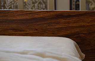 Bespoke Exotic hardwood Nevada bed, a view of the headboard