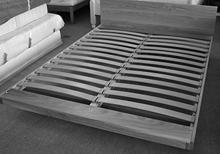 A Kingsize Kyoto Bed without mattress to show the sprung beech slat system.