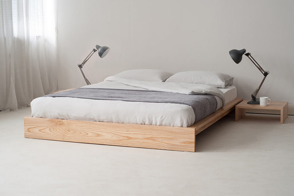 Ki wooden low bed base in solid ash, great for low ceiling bedrooms or loft spaces