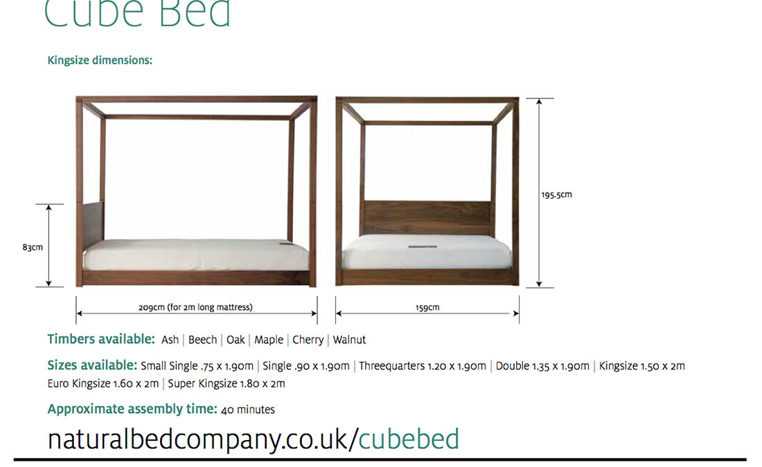 Cube low modern 4 Poster bed dimensions and sizes