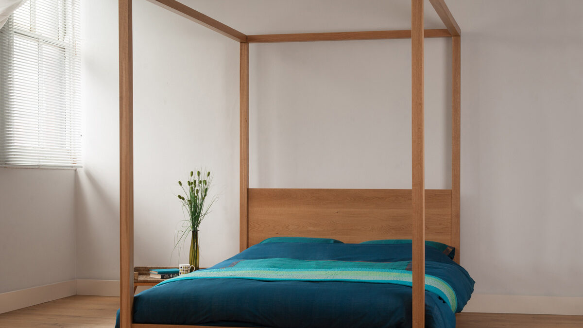 Cube - a hand made contemporary, solid wood, four poster bed