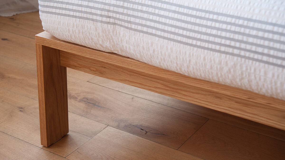 Shetland bed made from sustainably sourced wood, closer view of the leg joint