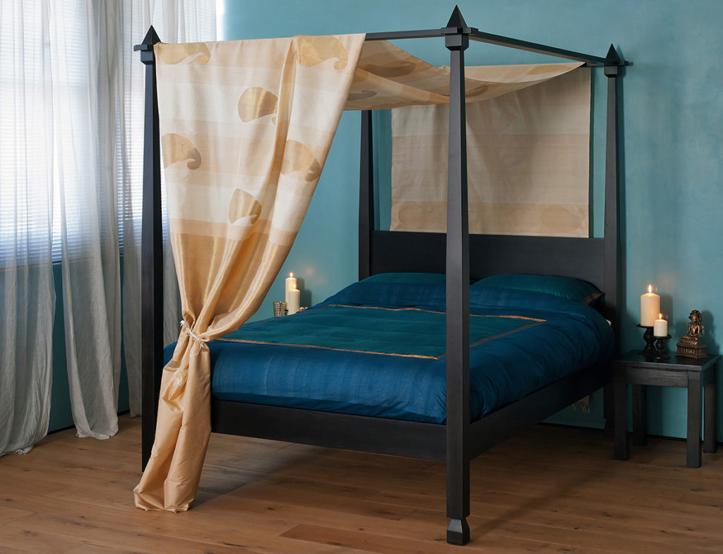 Indian style Raj 4 poster bed shown with with fabric canopy