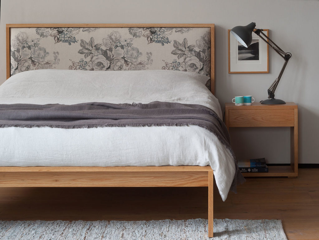 Shetland is a contemporary wooden bed with fabric upholstered headboard, it comes in a range of bed sizes