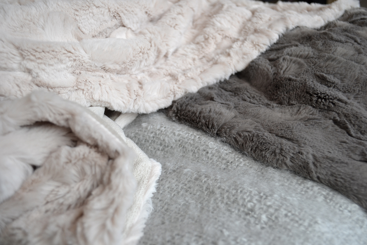 faux fur throw - magnolia & mole grey