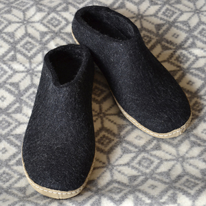 cosy wool felt slippers in charcoal grey