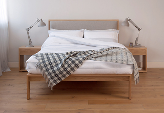 Shetland - contemporary solid oak bed with padded headboard, hand made in Britain