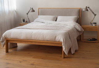 Shetland - modern oak taller bed with padded headboard