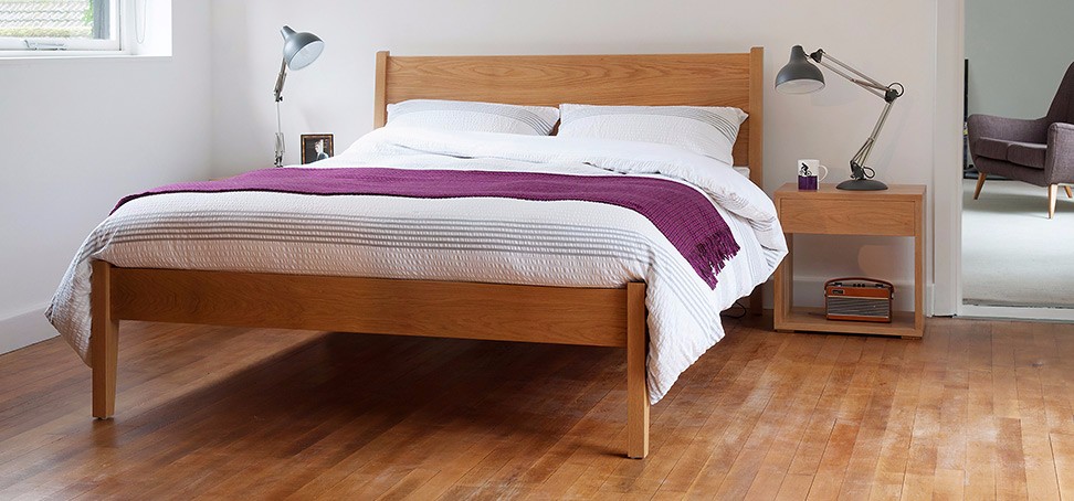 Our solid wood hand-made Zanskar bed comes in a range of bedsizes and a choice of timbers.