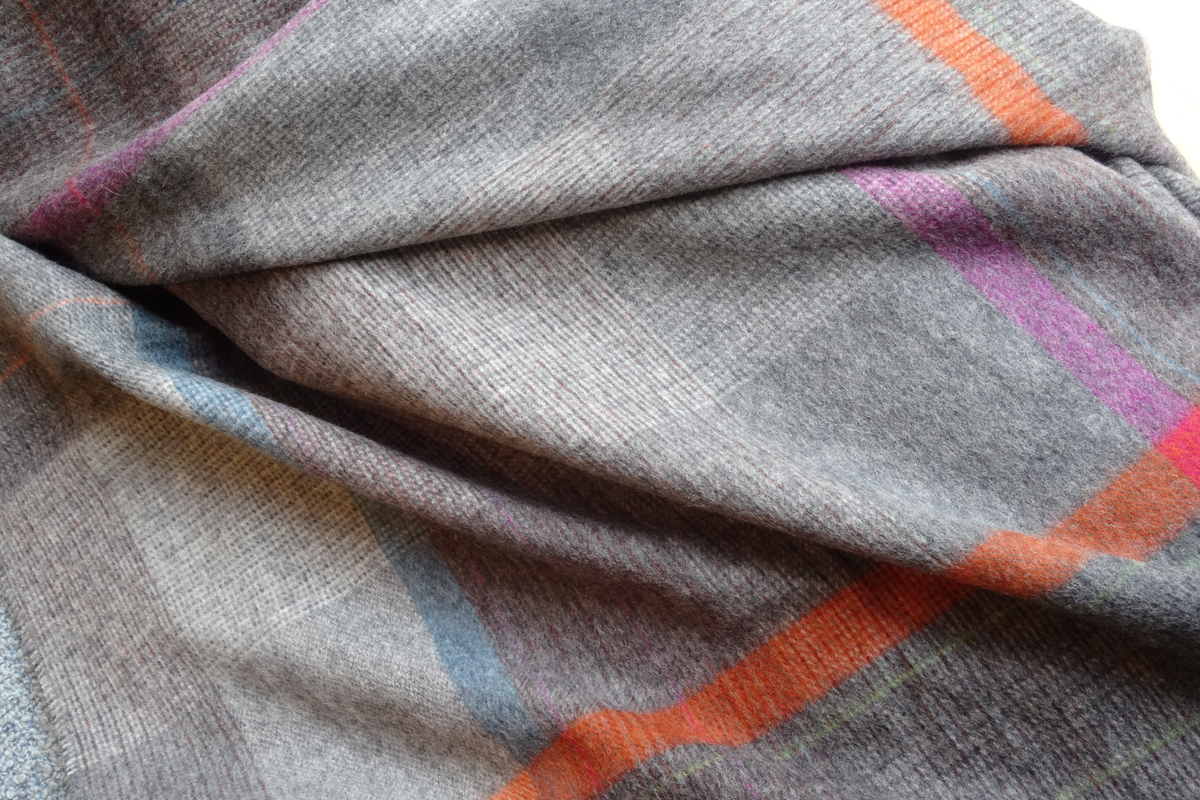 bronte merino lambswool throw - patchwork grey