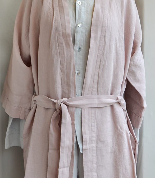 linen pink robe and dove pjs