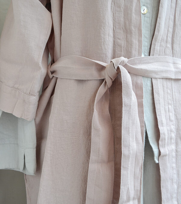 linen pink robe and dove pjs