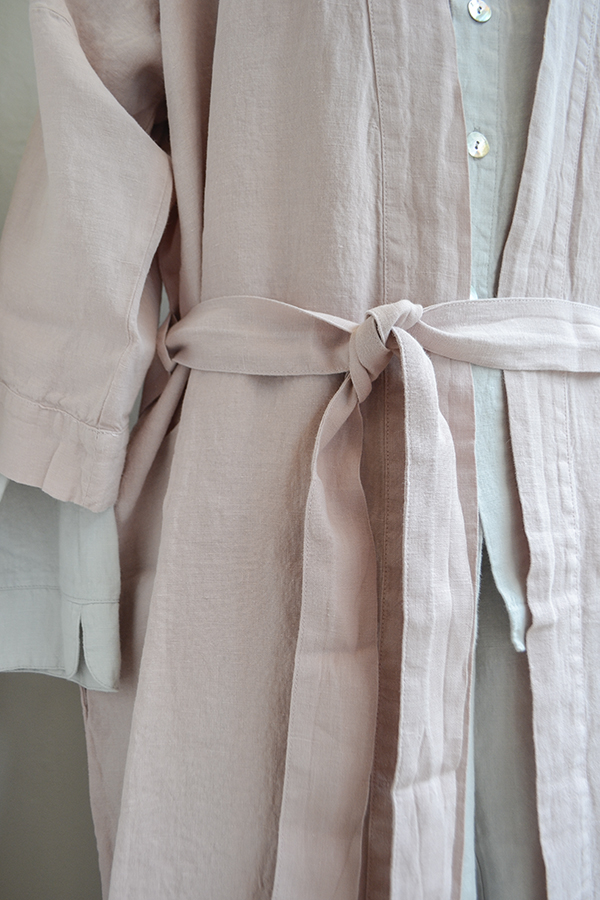 linen pink robe and dove pjs