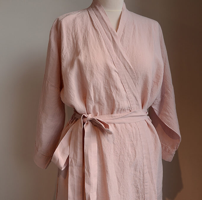 pink linen robe