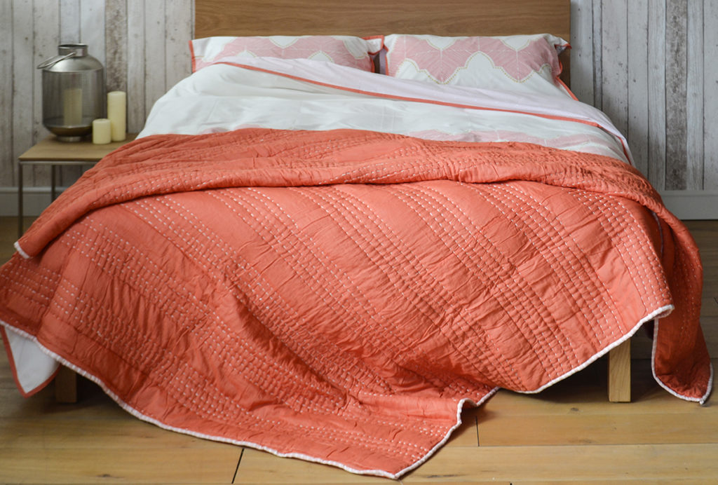 salmon shanti quilt and ashland duvet