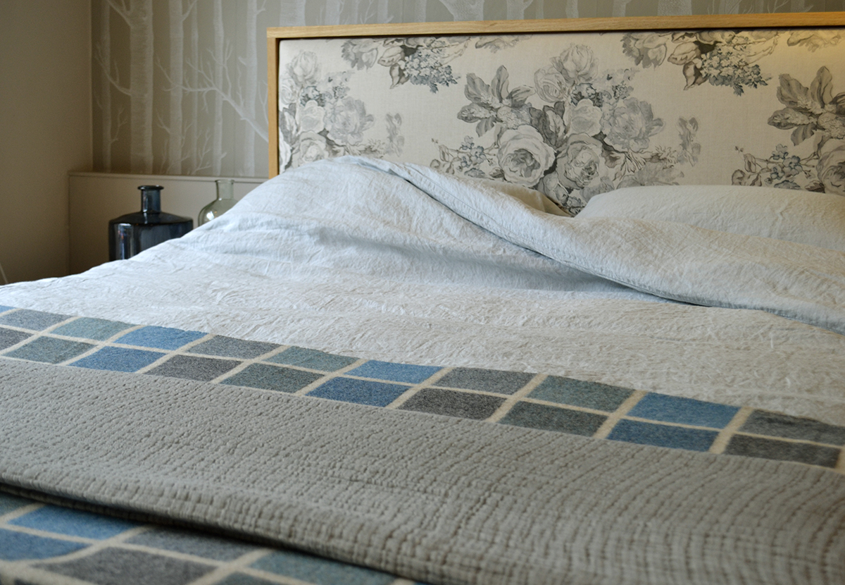 duck egg linen bedding on the shetland bed