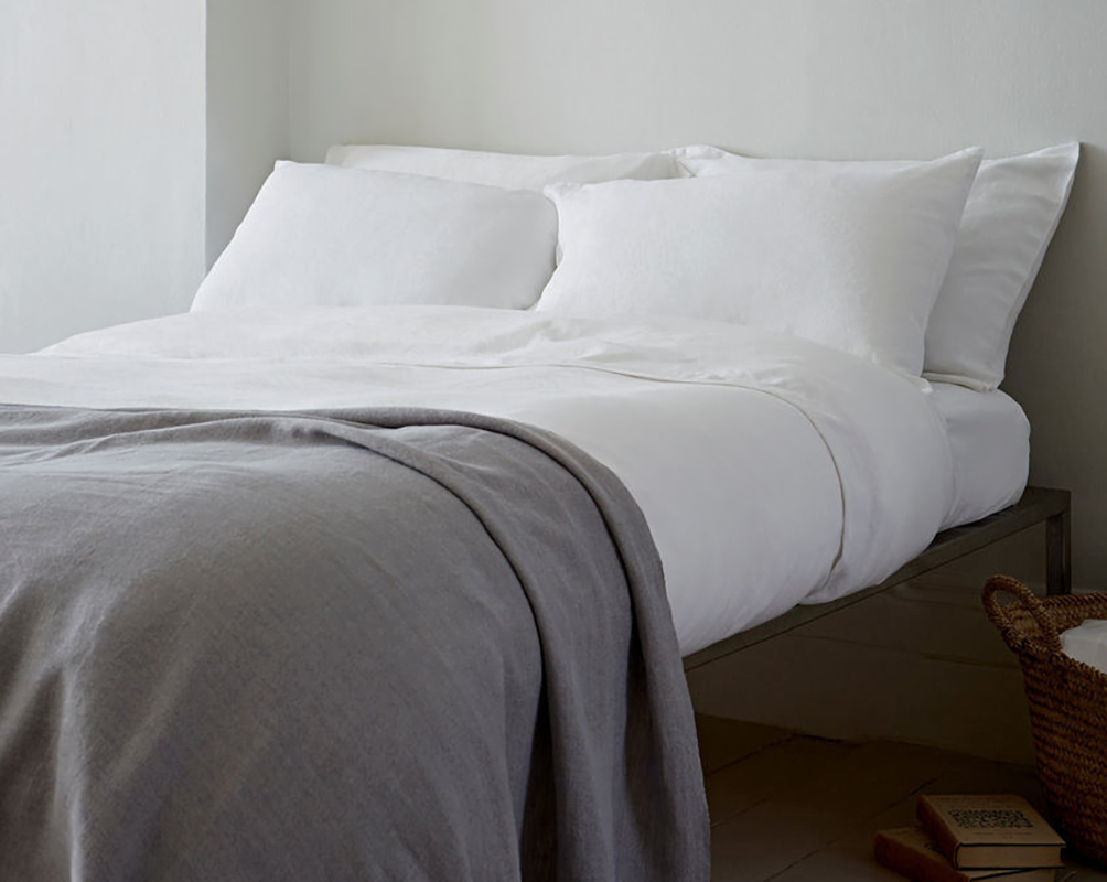 linen bedding white and charcoal