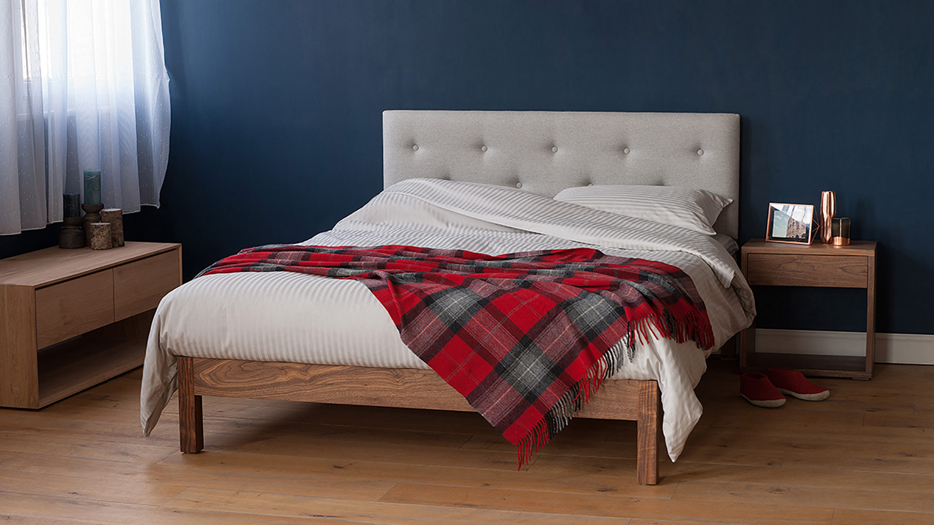 Arran bed a solid wooden bed with padded headboard available in a choice of wood.